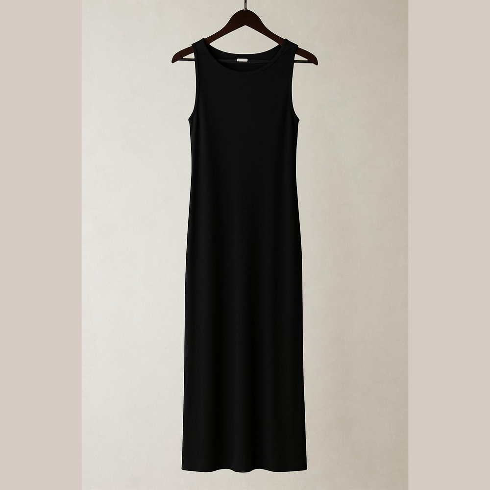 Eileen Fisher Black Sheath Maxi Dress Crew Neck